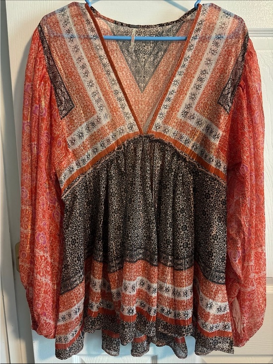 Free People Tops - Free People Rust Multi Boho V-Neck Tunic